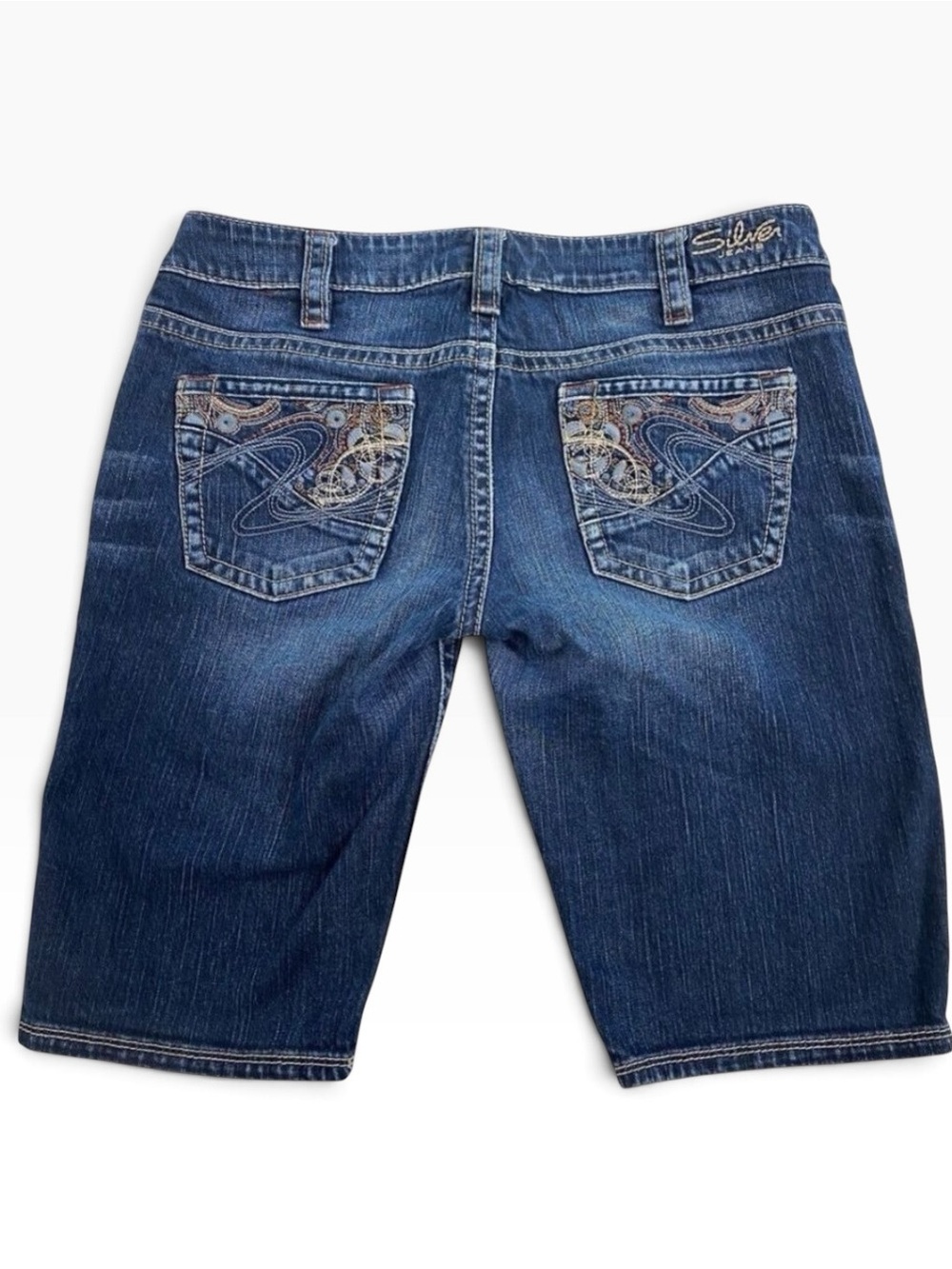 Silver jeans denim shorts western style Taylor size 30 stretchy blue embroidery